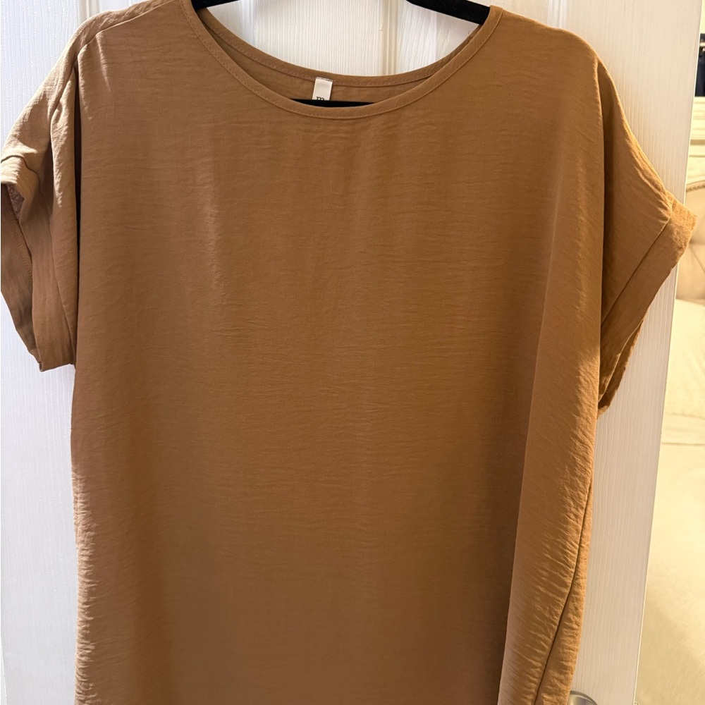 mts Tan Boxy Cuffed Sleeve Short Sleeve Tee